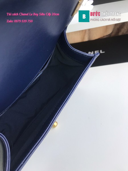 Túi Xách Chanel Boy Siêu Cấp ô trám màu xanh tím than 20cm - A67085