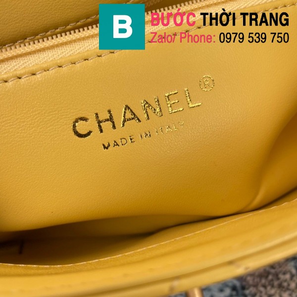 Túi đeo chéo Chanel siêu cấp nắp gập da cừu màu vàng size 23cm - AS2388
