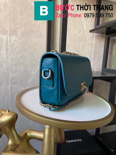 Túi xách Chanel Flap Bag with Coin Purse siêu cấp da bê màu xanh size 20.5cm - AS1094