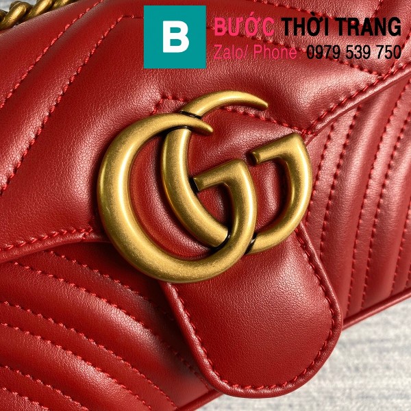 Túi xách Gucci Marmont matelasé mini bag siêu cấp màu đỏ size 22cm - 446744
