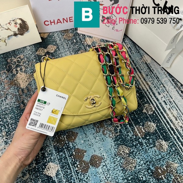 Túi đeo chéo Chanel Mini Bag siêu cấp da bê màu vàng size 19.5cm - AS2411