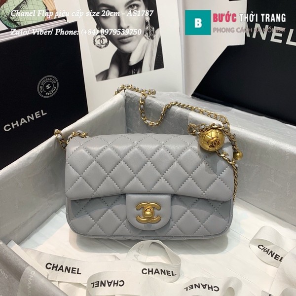 Túi xách Chanel Flap Bag siêu cấp da cừu màu ghi size 20cm - AS1787