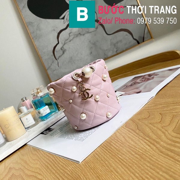 Túi xách Chanel mini Drawstring bag siêu cấp da cừu màu hồng size 11cm - AS2518