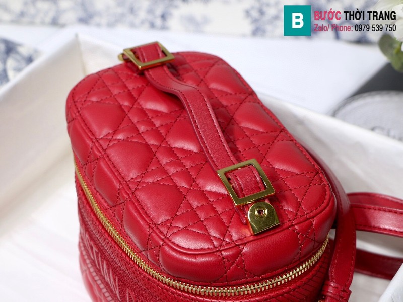 Túi xách Dior Travel vanity case siêu cấp da cừu màu đỏ size 18.5cm