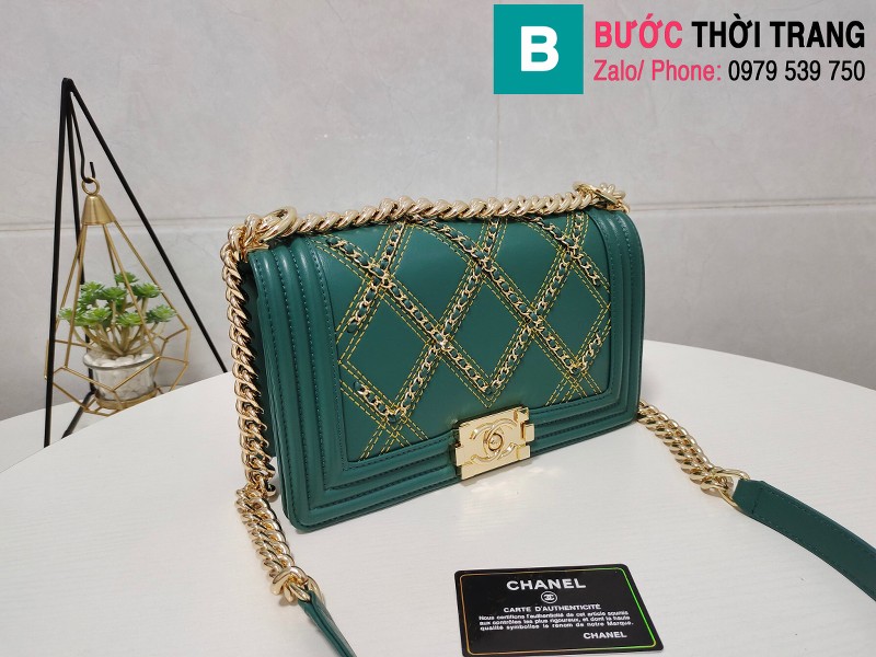 Túi xách Chanel Leboy siêu cấp da bê màu jade size 25cm - AS67086
