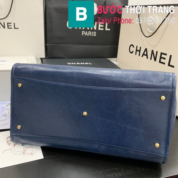 Túi xách Chanel Large tote siêu cấp da bê màu xanh tím than size 40cm - 66914
