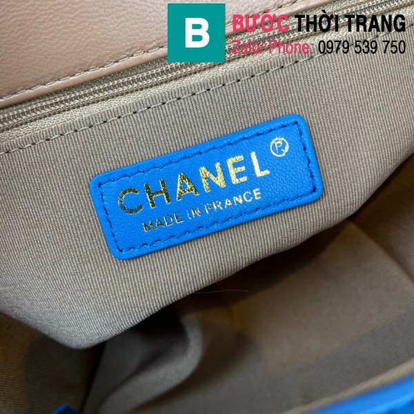 Túi đeo chéo Chanel Mini Bag siêu cấp da bê màu xanh za đậm size 19.5cm - AS2411