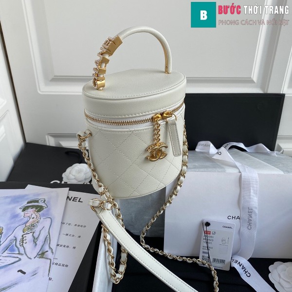 Túi xách Chanel Vanity case lambskin bag blach siêu cấp màu trắng size 20 cm - AS2061