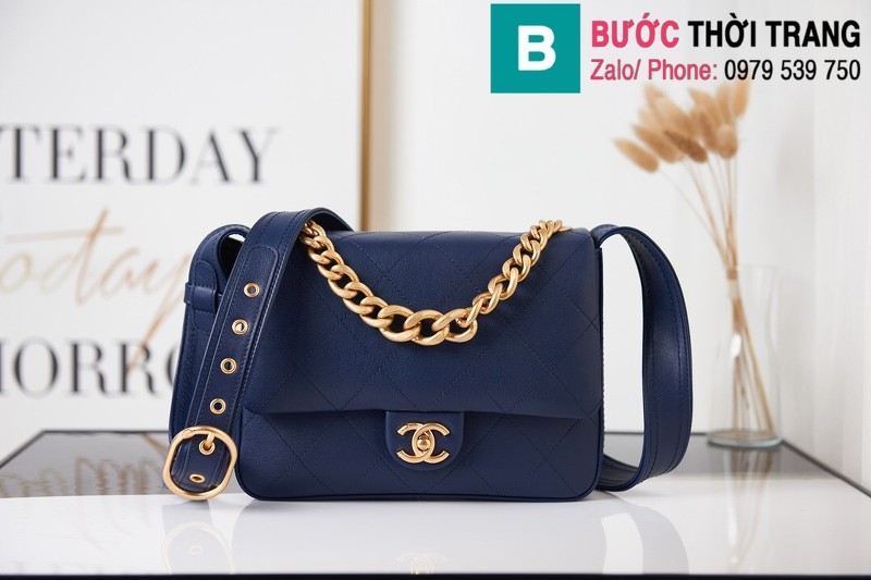Túi xách Chanel Classic Handbag siêu cấp da bê màu xanh size 24cm - AS2842 