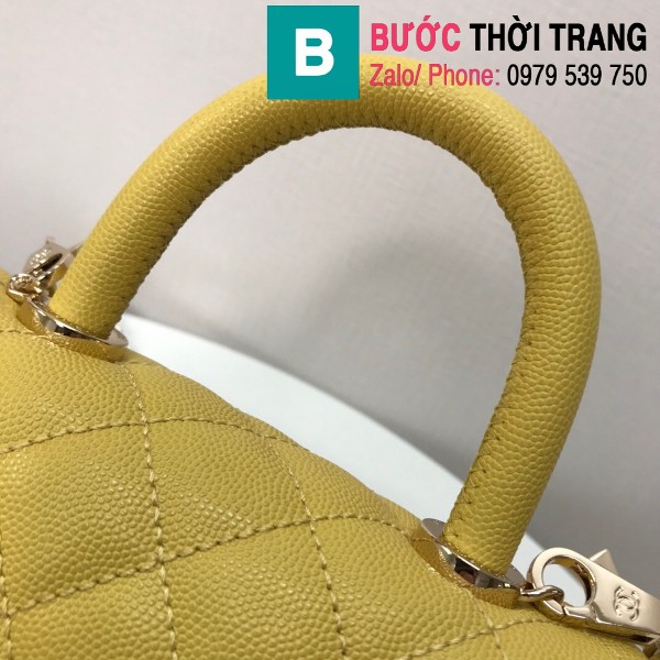 Túi xách Chanel Coco Handle Mini bag siêu cấp da bê màu vàng size 19cm - AS2215