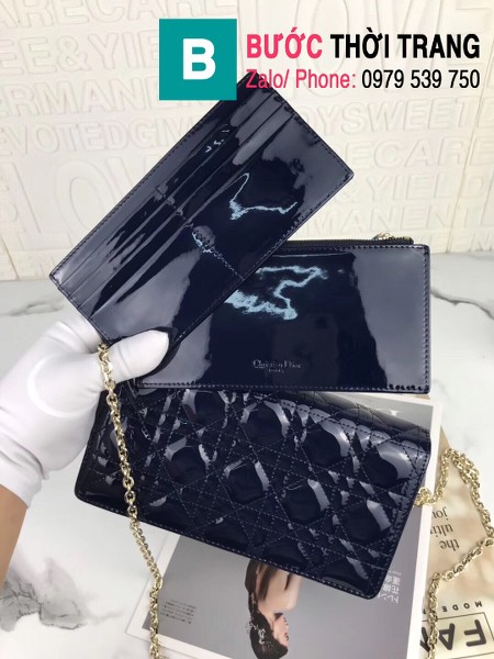 Túi ví Dior mẫu mới siêu cấp da bê bóng màu xanh đen size 22cm 