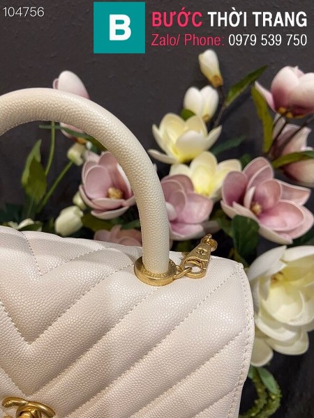 Túi xách Chanel Coco Handle Small siêu cấp da bê vân v màu trắng size 24 cm - A92990