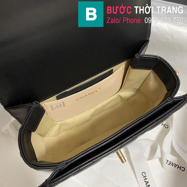 Túi xách Chanel Mini Messenger bag siêu cấp da bê màu đen size 15cm - AS2484