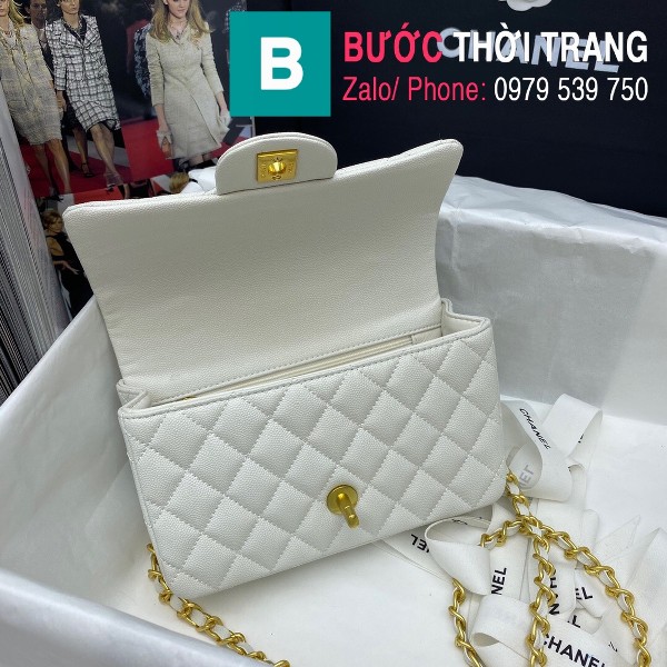Túi xách Chanel Flap Bag siêu cấp da bê hạt màu trắng size 20cm - AS2431
