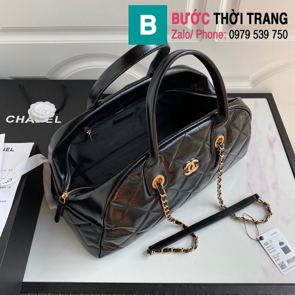 Túi xách Chanel Bowling bag siêu cấp da bê màu đen size 38cm - AS2223