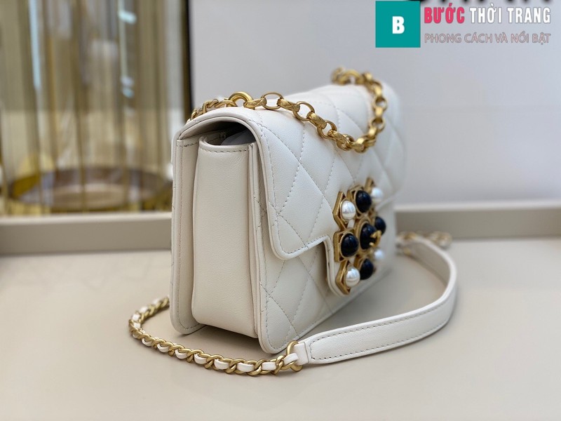 Túi xách Chanel Flap Bag siêu cấp màu trắng da bê size 17.5 cm - AS1889