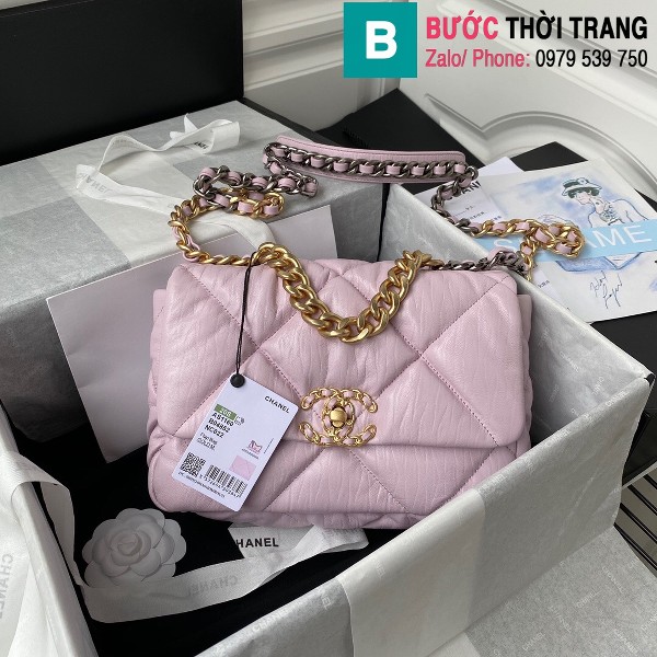 Túi xách Chanel 19 bag siêu cấp da cừu màu hồng size 26cm 