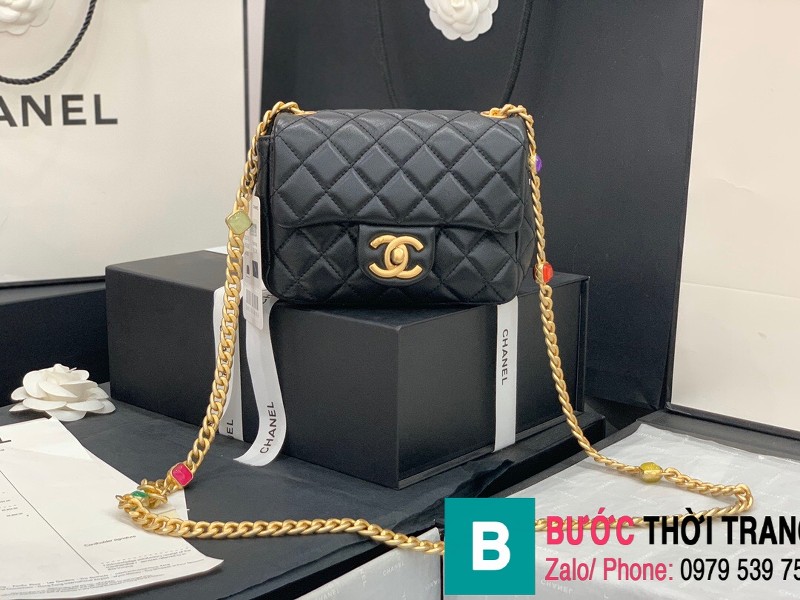 Túi đeo chéo Chanel Flap Bag siêu cấp da cừu màu đen size 18cm AS2379