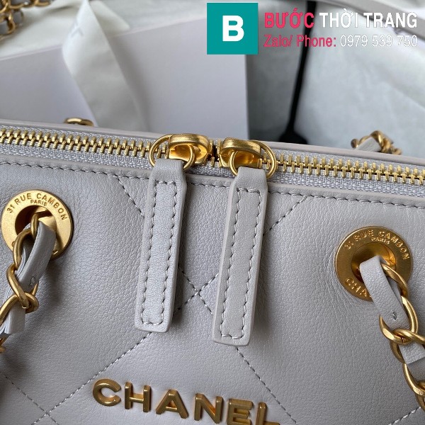 Túi xách Chanel bowling siêu cấp da bê cỡ nhỏ màu trắng size 22.3cm - AS2749 