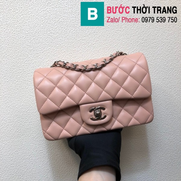  Túi xách Chanel Classic Flap Bag 1116 siêu cấp da bê màu hồng size 20 cm