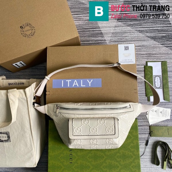 Túi xách Gucci embossed belt bag siêu cấp da bê màu trắng size 28cm - 645093