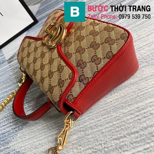 Túi xách Gucci Marmont mini top handle siêu cấp vải casvan viền đỏ size 21cm - 583571