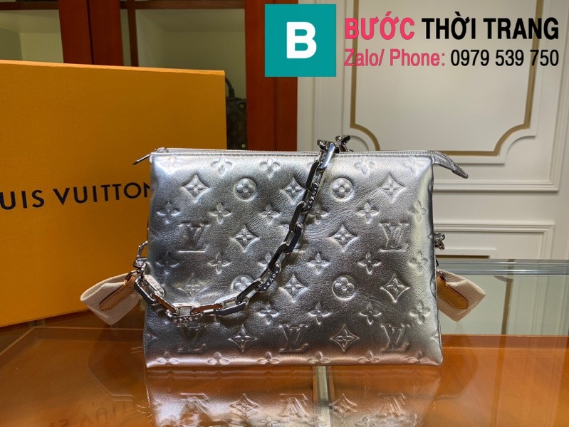 Túi xách LV Louis Vuitton Coussin siêu cấp da bê màu bạc size 26cm - M57790