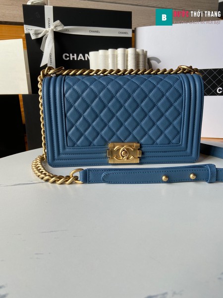 Túi xách Chanel boy siêu cấp màu xanh e size 25 cm - A67086