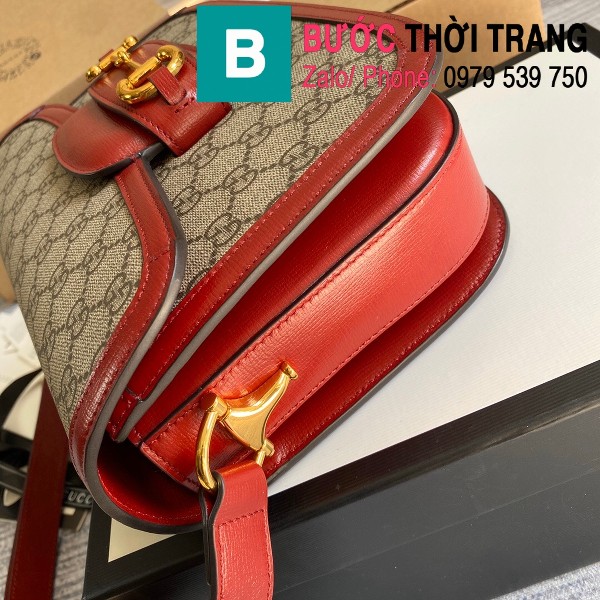 Túi xách Gucci Horsebit 1955 shoulder bag siêu cấp vải casvan viền đỏ size 25cm - 602204
