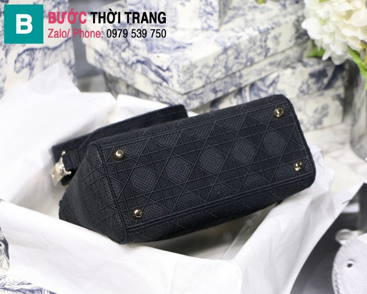 Túi xách Dior Lady D-Lite siêu cấp vải casvan màu đen size 24cm