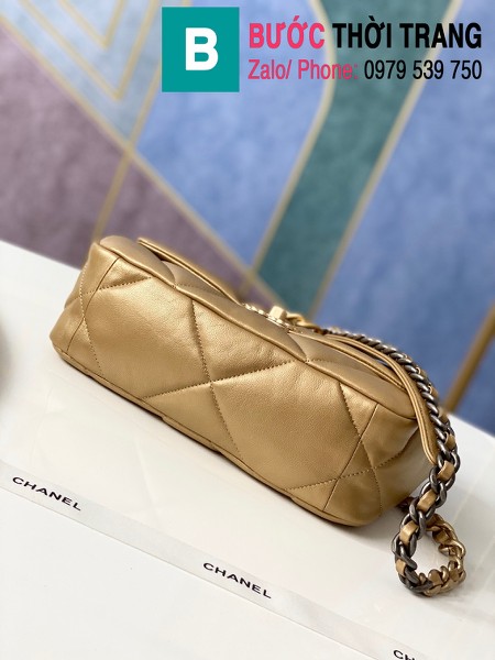 Túi xách Chanel 19 flap bag siêu cấp da bê màu đồng size 26 cm - 1160