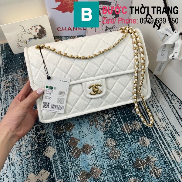 Túi đeo chéo Chanel siêu cấp da bê màu trắng size 30cm - AS2358 