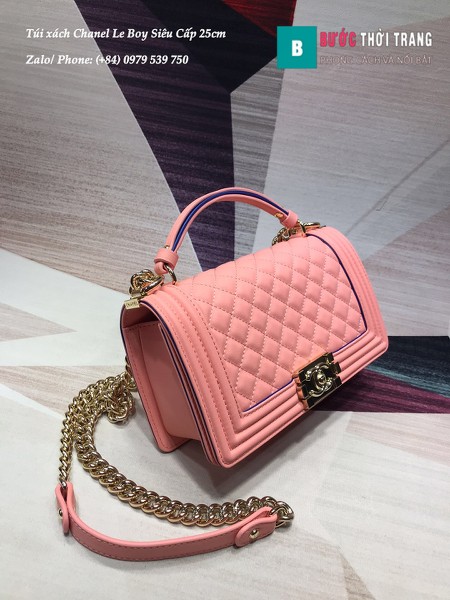 Túi Xách Chanel Boy siêu cấp màu hồng size 25cm - A67086