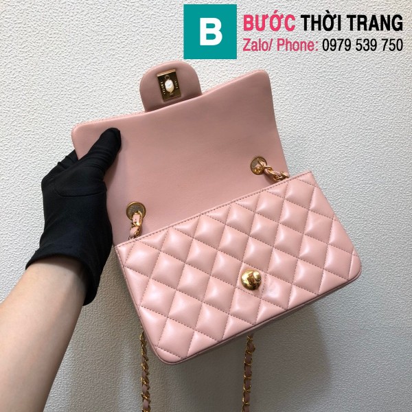  Túi xách Chanel Classic Flap Bag 1116 siêu cấp da bê màu hồng size 20 cm