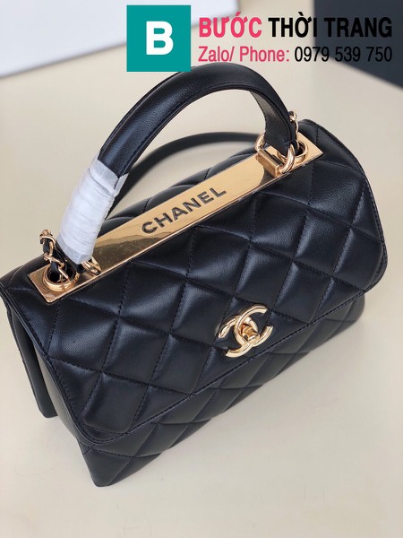 Túi xách Chanel Plap Bag With Top Handle siêu cấp da cừu màu đen size 25cm - 92236