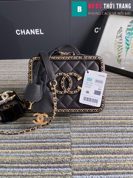 Túi xách Chanel Vanity case bag siêu cấp viền xích màu đen size 18 cm