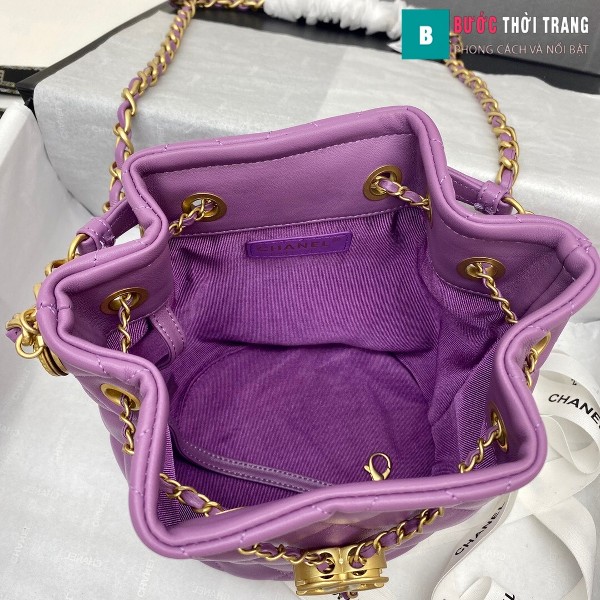 Túi xách Chanel Drawstring Bag siêu cấp màu tím ngà size 20 cm da cừu
