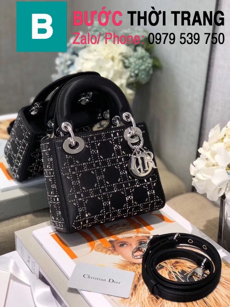Túi xách Dior Lady vải Mini bag siêu cấp màu đen size 17 cm 