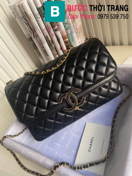 Túi xách Chanel Enamel CC Plap Bag siêu cấp da cừu màu đen size 26cm - 57276
