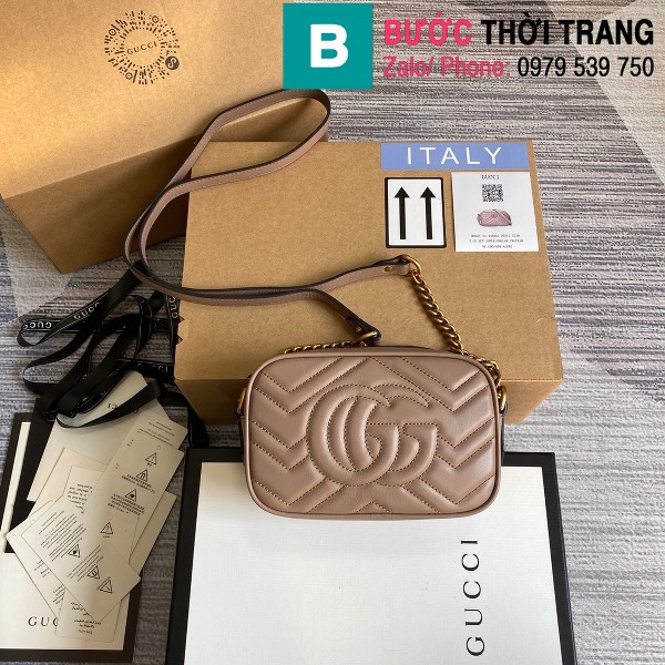 Túi xách Gucci Marmont matelassé mini bag siêu cấp màu nude size 18 cm - 448065