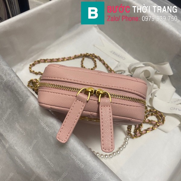Túi đeo chéo Chanel mini siêu cấp da bê màu hồng size 11cm - AS2853 
