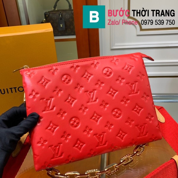 Túi xách LV Louis Vuitton Coussin siêu cấp da bê màu đỏ size 26cm - M57790
