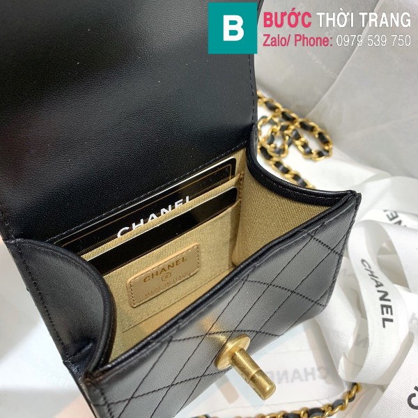 úi xách Chanel flap bag siêu cấp da bê màu đen size 11cm 