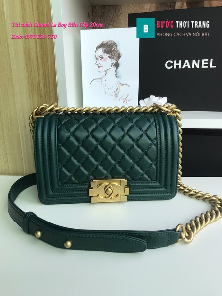 Túi Xách Chanel Boy Siêu Cấp ô trám màu xanh lá đậm 20cm - A67085