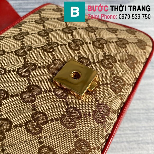 Túi xách Gucci Marmont mini top handle siêu cấp vải casvan viền đỏ size 21cm - 583571
