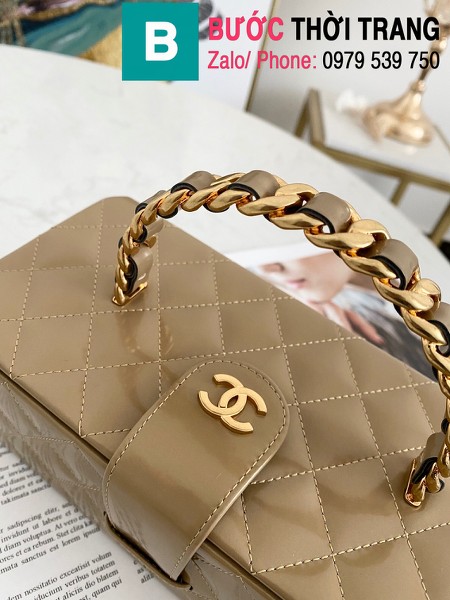 Túi đựng mĩ phẩm Chanel hình hộp siêu cấp da bê màu galet size 22cm - 02873