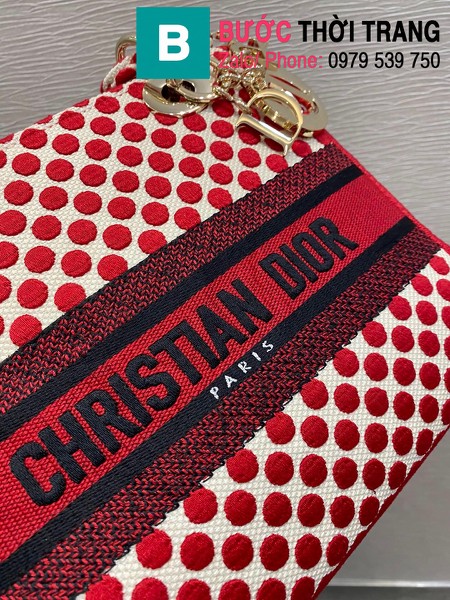 Túi xách Dior Lady siêu cấp vải casvan màu đỏ size 24cm