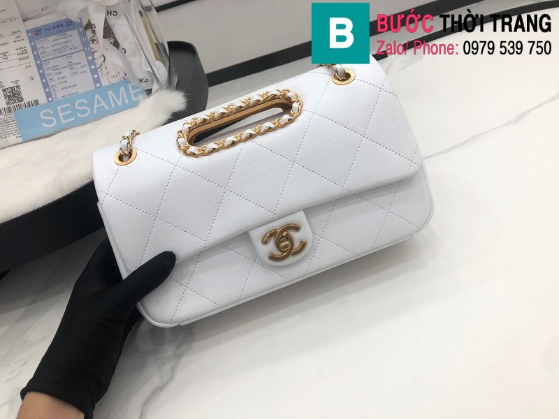 Túi xách Chanel Small Plap bag siêu cấp da cừu màu trắng size 26cm - AS1466