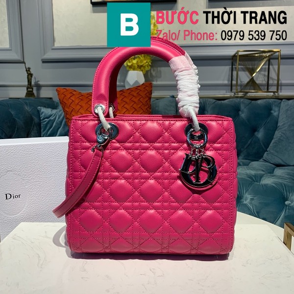 Túi xách Dior Lady 5 ô siêu cấp da cừu lambskin màu hồng size 24cm 