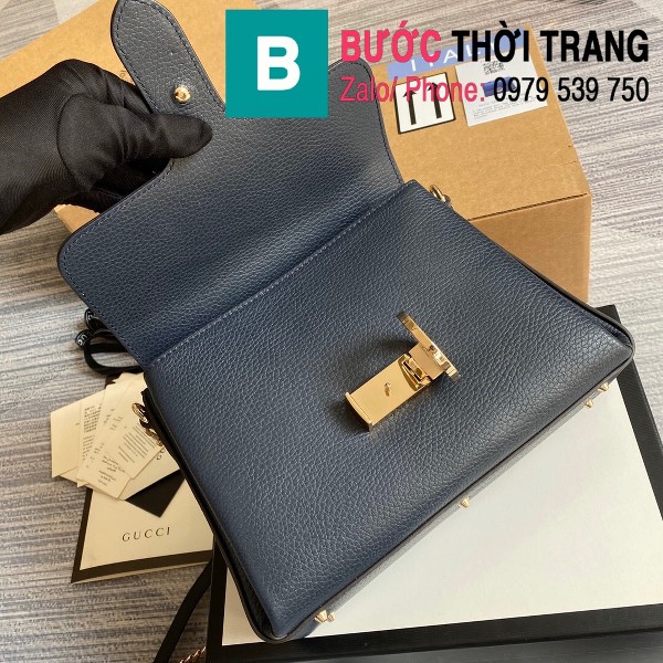 Túi xách Gucci Interlocking Leather Chain Crossbody Bag siêu cấp màu xanh đen size 25cm - 510302